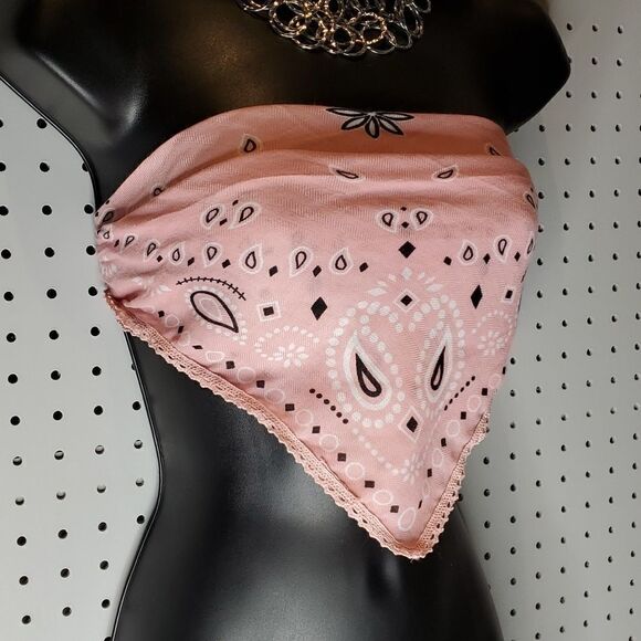 Sexy Pink Western Paisley Trim Triangle Tie  Top, New! Read Description - Picture 2 of 5